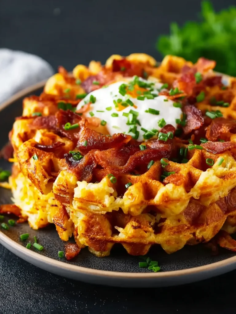 Bacon and Cheese Loaded Hash Brown Waffles First Image