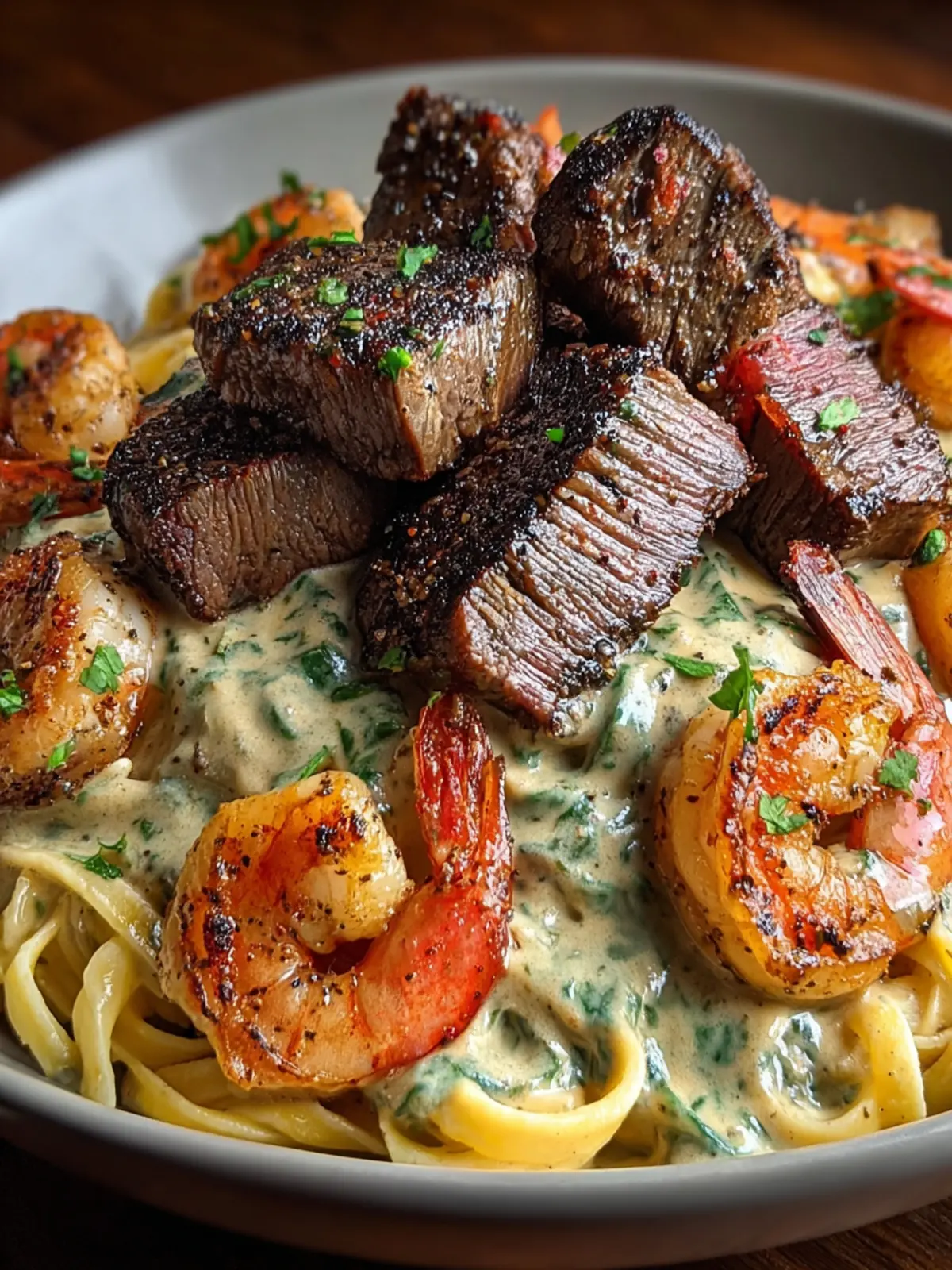 Mouthwatering Blackened Steak Shrimp Alfredo Recipe First Image