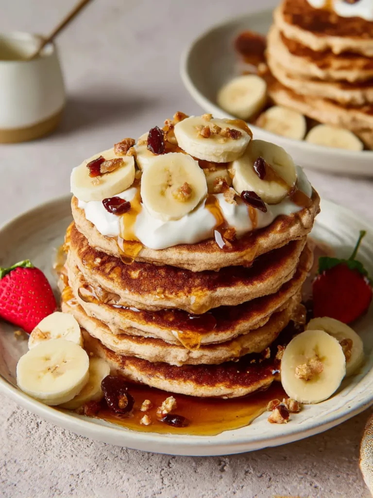 Banana Bread Pancakes with Greek Yogurt First Image