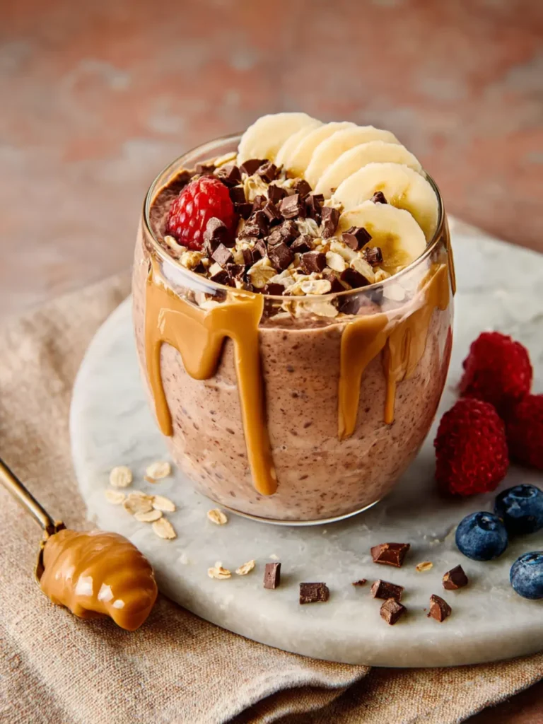 Chocolate Peanut Butter Overnight Oats with Greek Yogurt First Image