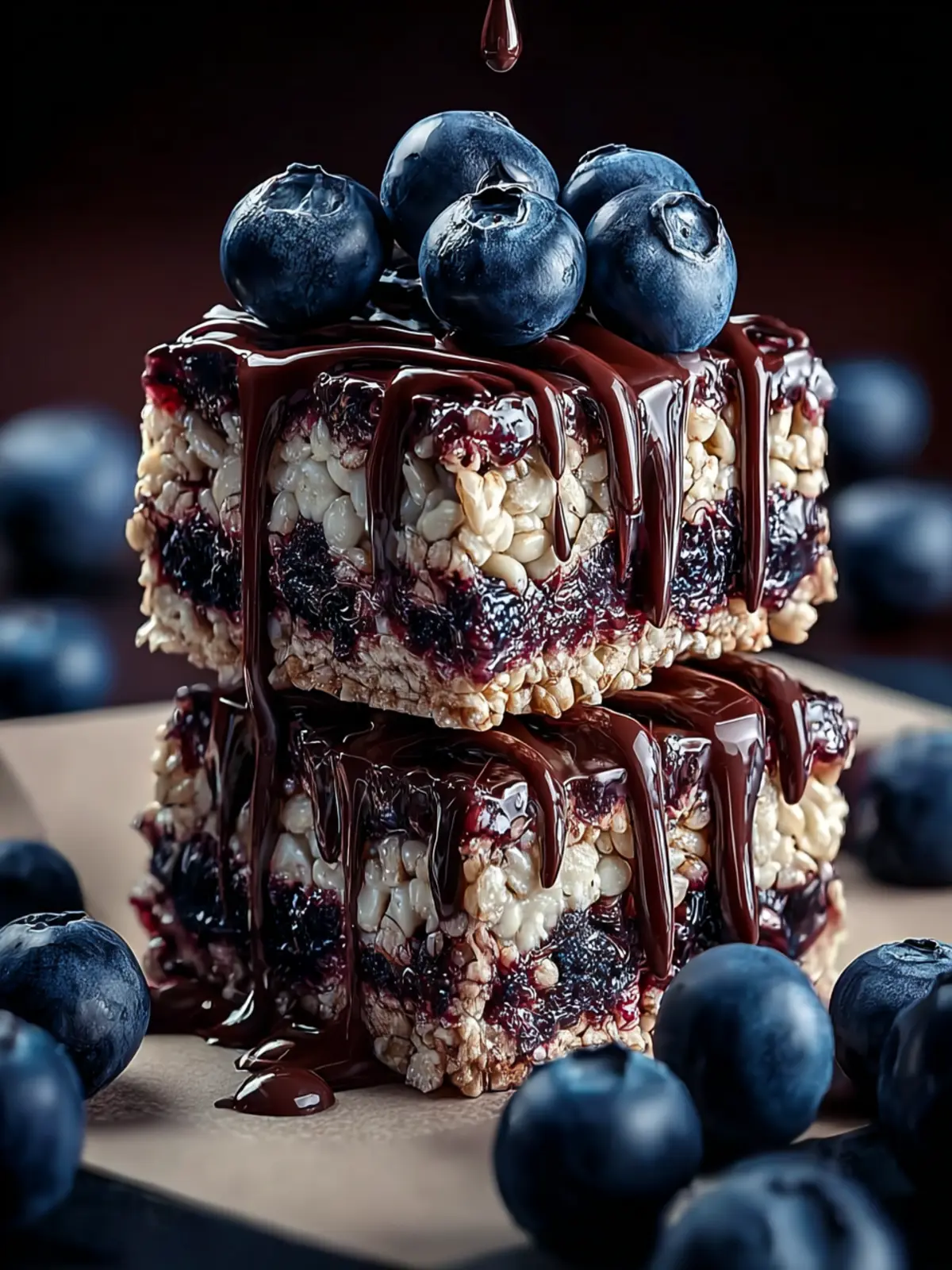 Blueberries Chocolate Drizzle Rice Crispy Squares: Irresistibly Joyful
